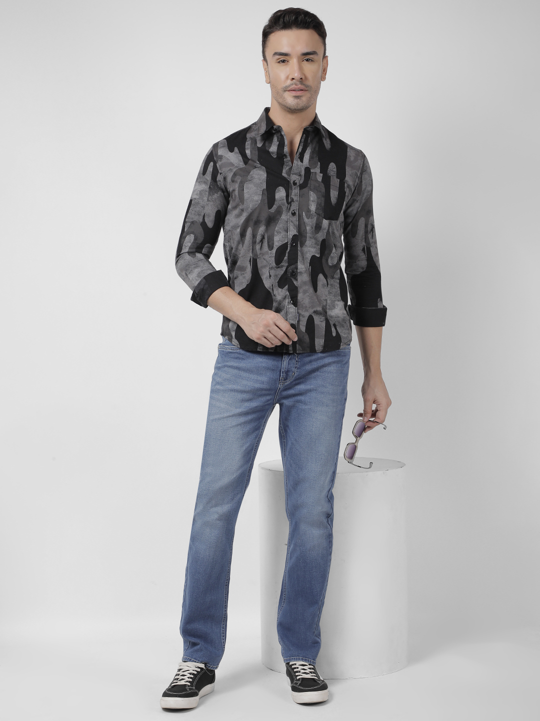 Numero Uno Men Abstract Grey Shirt